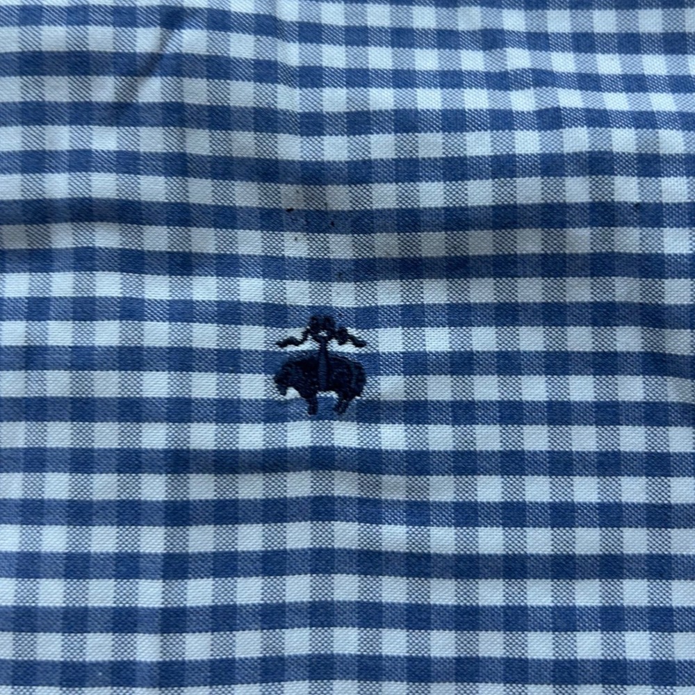 Brooks Brothers Button Down Shirt Mens XL Blue Gingham Regent Cotton Logo Preppy - Picture 5 of 9